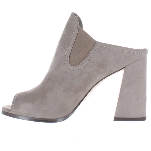 Stuart Weitzman Slideup Topo Gray Leather Suede Open-Toe Mule Heel Pump Sandal 9 - Picture 5 of 10